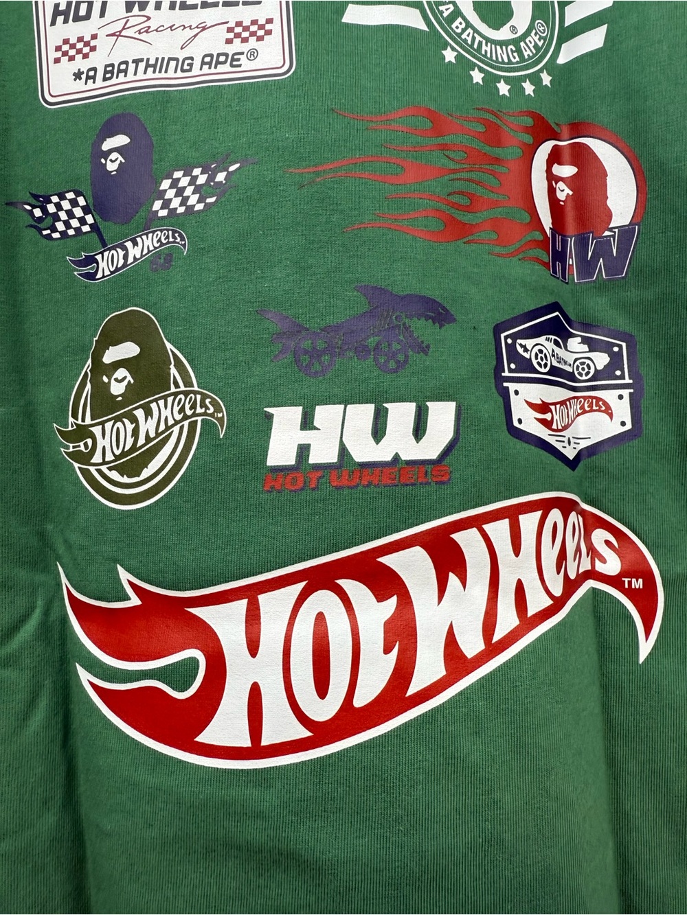Bape x Hot Wheels Green Hot Wheels big logo collage Short Sleeve Tee - Picture 6 of 13